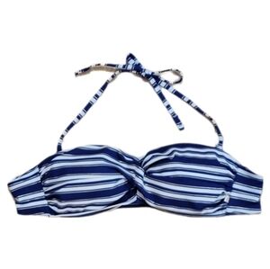 La Vie en Rose Aqua blue/white/gold‎ striped halter bikini top size Medium